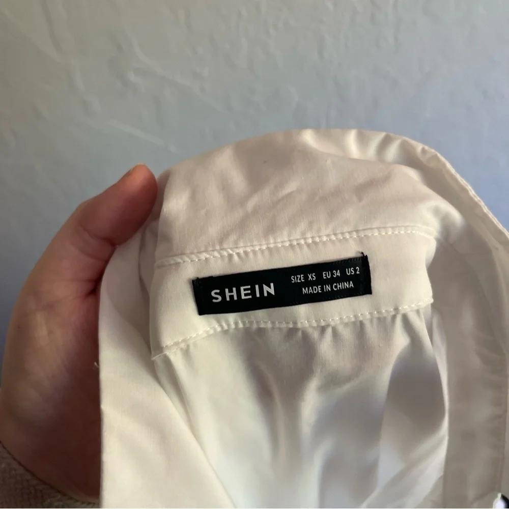 Shein White Oversized Button Up Collared Shirt Dress Sheer Womens Size 2 - Picture 7 of 9